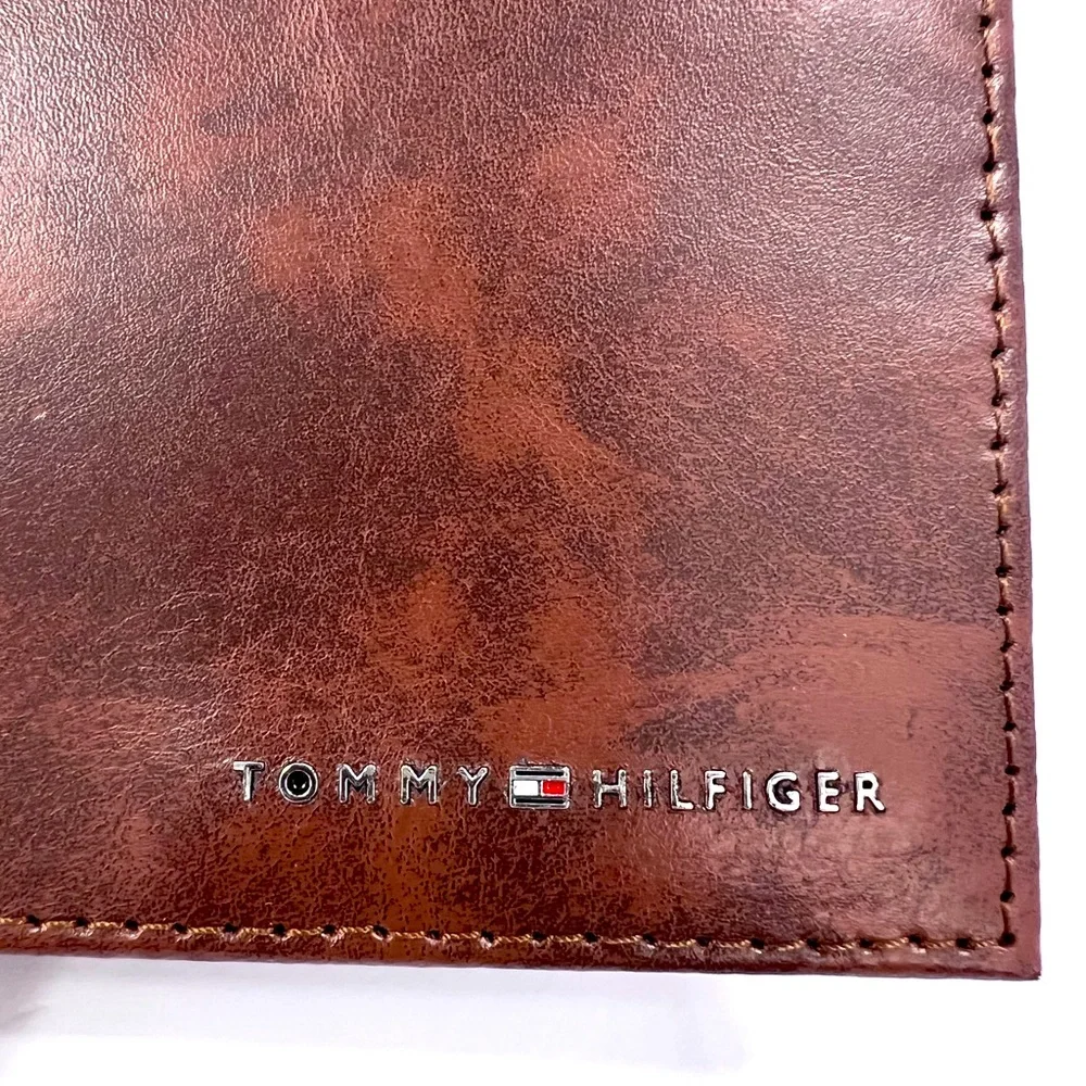 TOMMY HILFIGER 💯 MENS WALLET DOUBLE FOLD, BROWN, GENUINE LEATHER, RFID READY - Picture 8 of 14